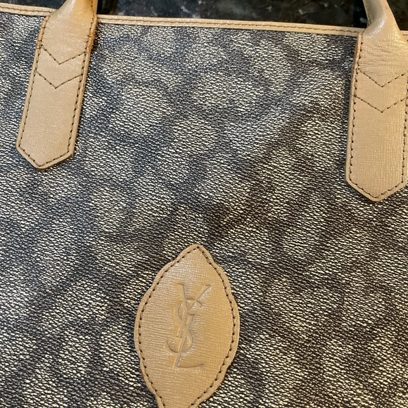 Yves Saint Laurent Patterned Gray and Tan Tote - Picture 11 of 13